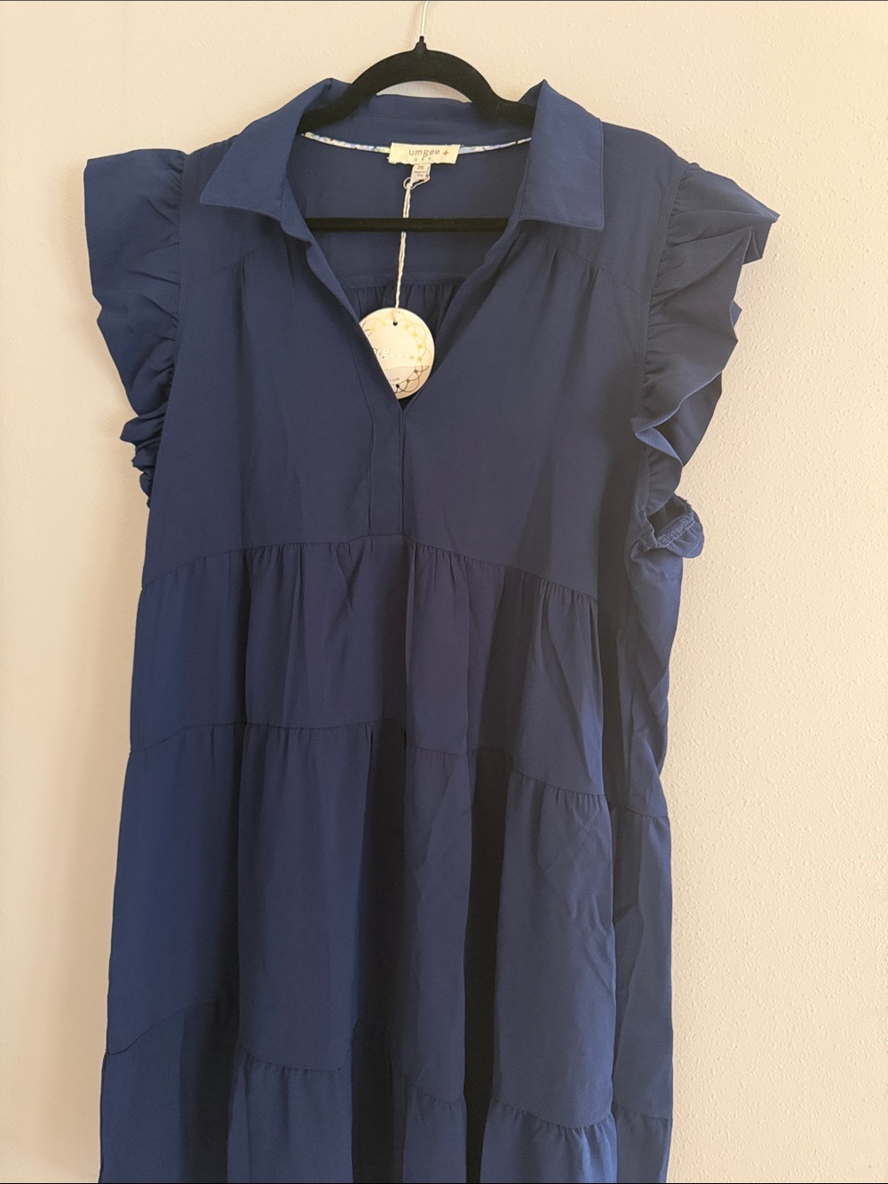 Umgee Navy Ruffle Tiered Mini Dress